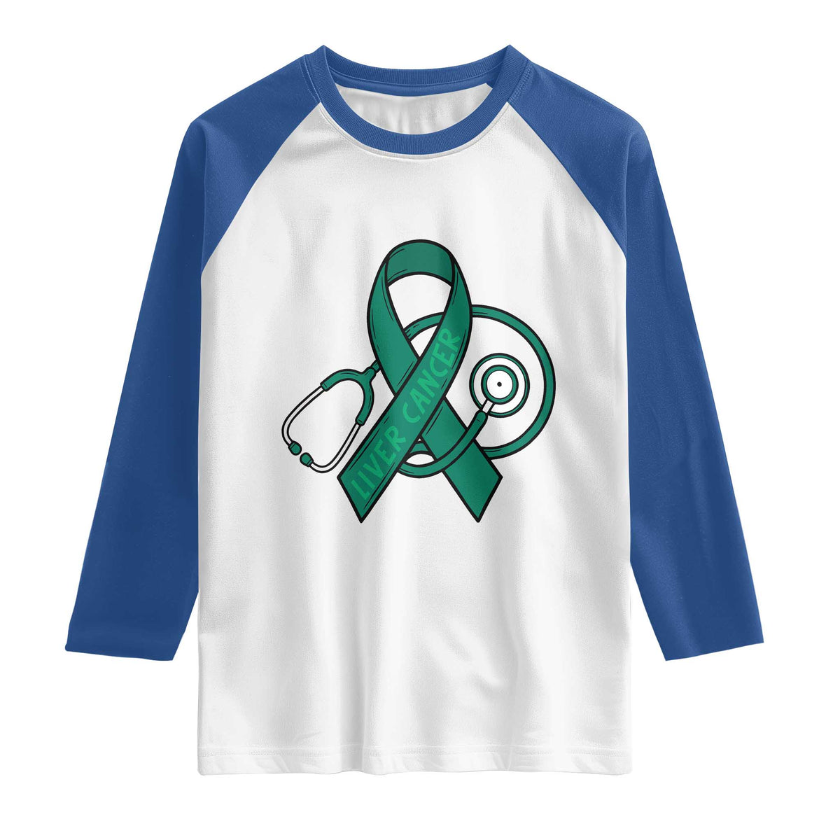 Liver Cancer Strong Nurse Warrior Raglan Shirt Stethoscope Healthcare Support Gift TS12 White Royal Print Your Wear