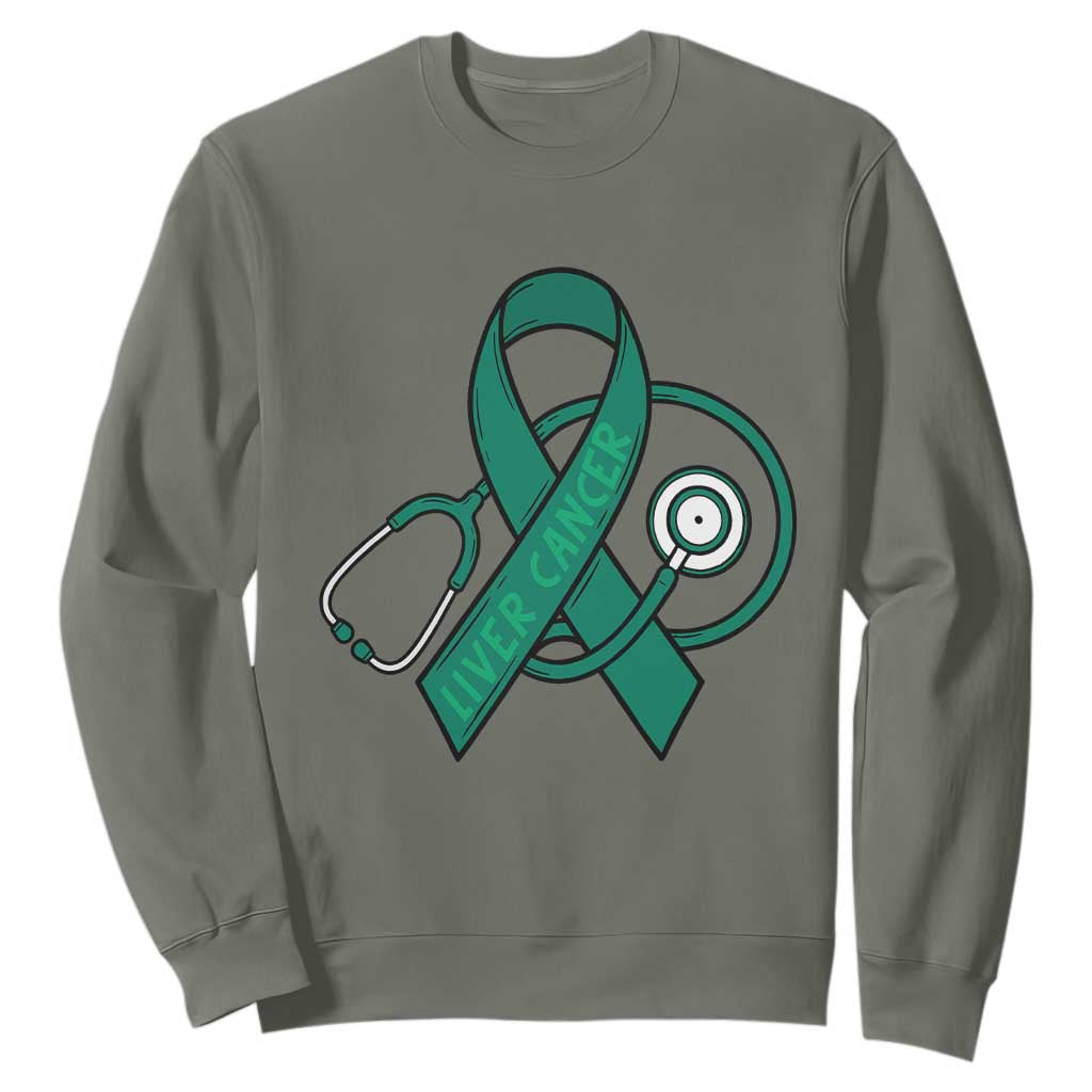 Liver Cancer Strong Nurse Warrior Sweatshirt Stethoscope Healthcare Support Gift TS12 Military Green Print Your Wear