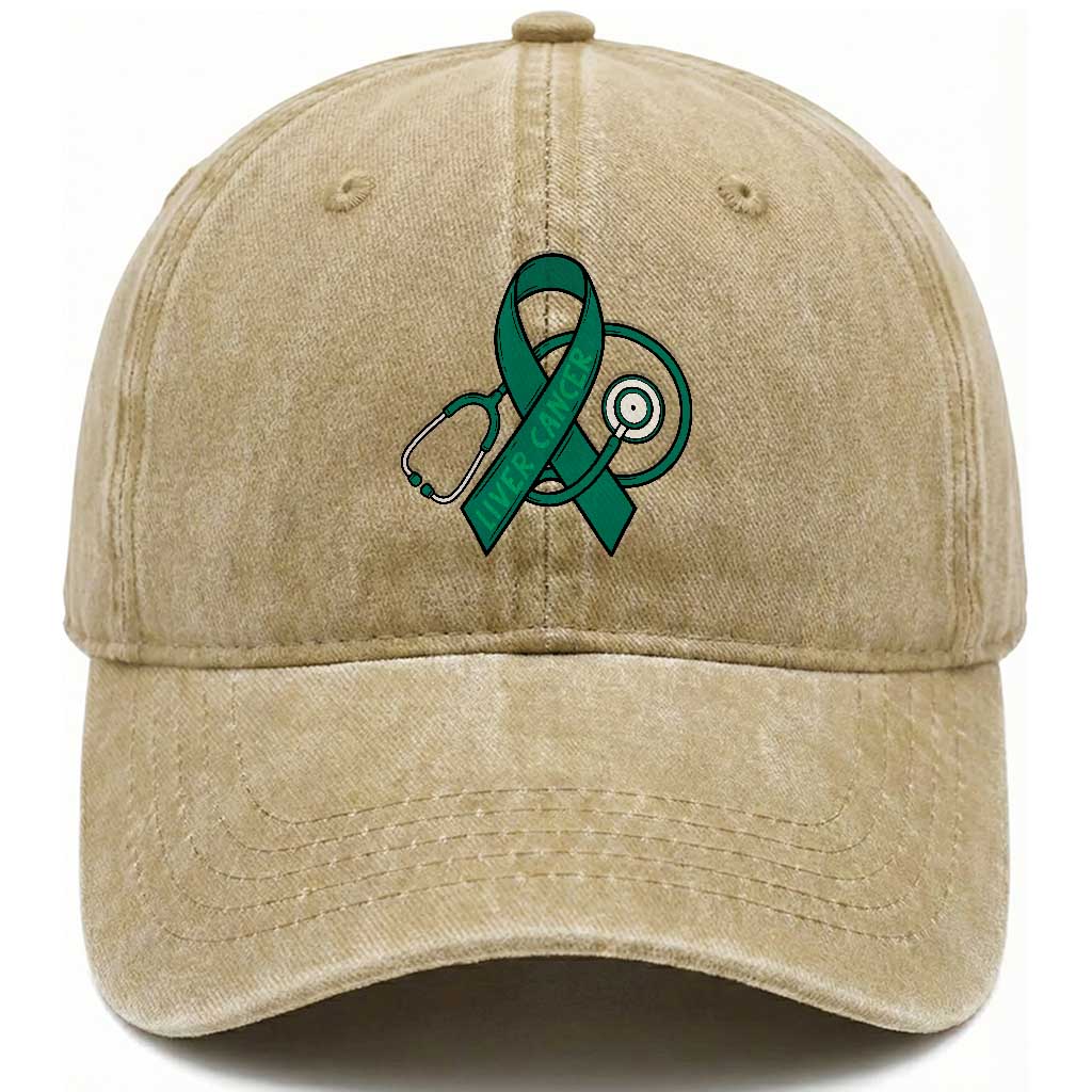 Liver Cancer Strong Nurse Warrior Washed Cotton Baseball Cap Stethoscope Healthcare Support Gift TS12 Print Your Wear