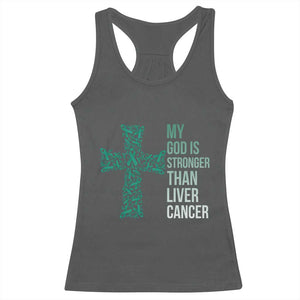 My God Is Stronger Than Liver Cancer Racerback Tank Top Faith Hope Support Gift TS12 Dark Heather Print Your Wear