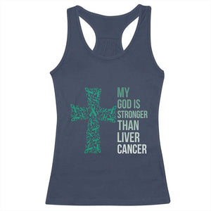 My God Is Stronger Than Liver Cancer Racerback Tank Top Faith Hope Support Gift TS12 Navy Print Your Wear