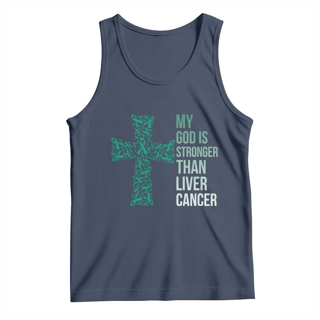 My God Is Stronger Than Liver Cancer Tank Top Faith Hope Support Gift TS12 Navy Print Your Wear