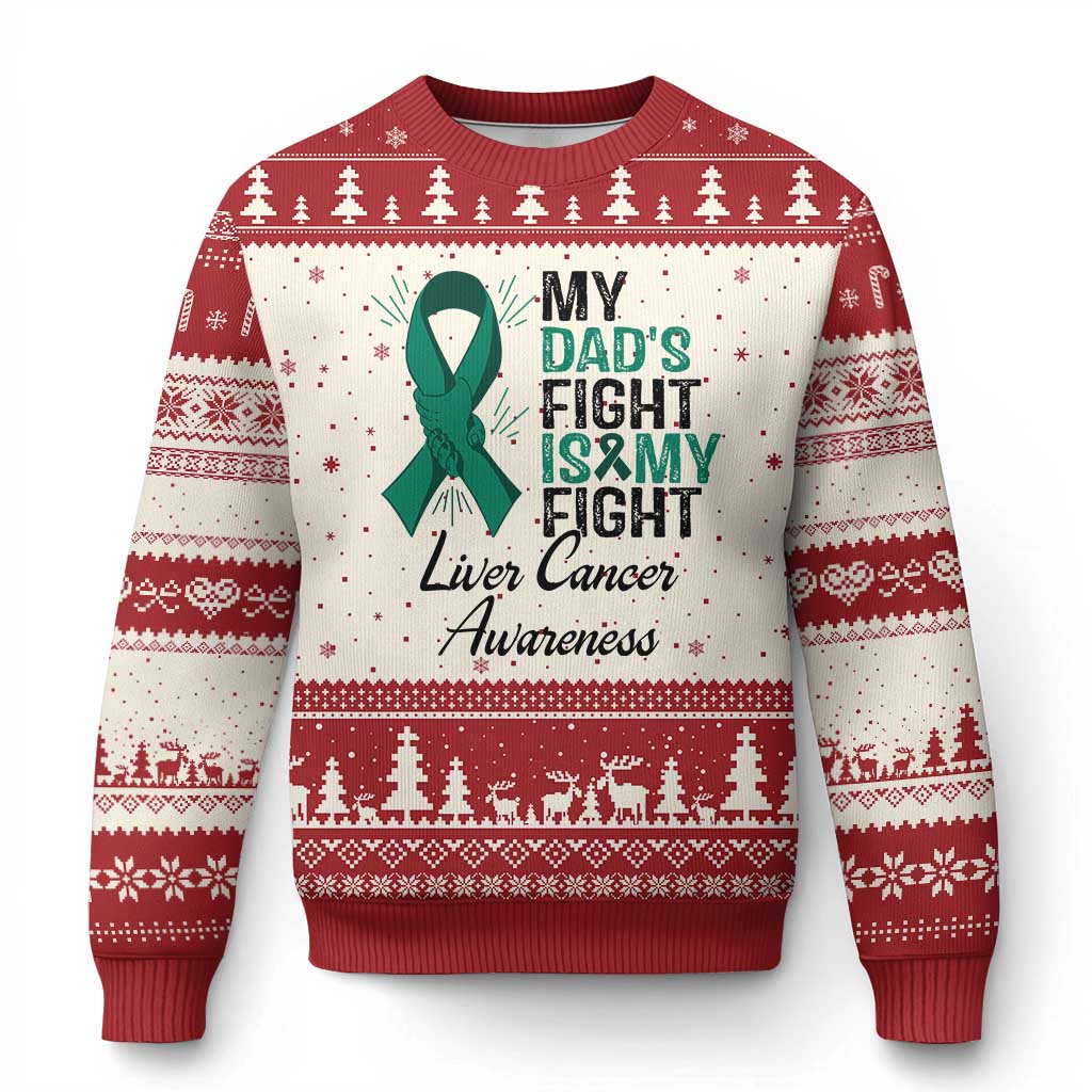 Liver Cancer Support Warrior Gift Ugly Christmas Sweater My Dad Fight My Fight TS12 Beige Red Print Your Wear