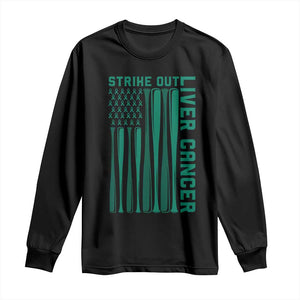 Strike Out Liver Cancer Baseball Long Sleeve Shirt American Flag Support Gift TS12 Black Print Your Wear