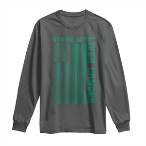 Strike Out Liver Cancer Baseball Long Sleeve Shirt American Flag Support Gift TS12 Dark Heather Print Your Wear