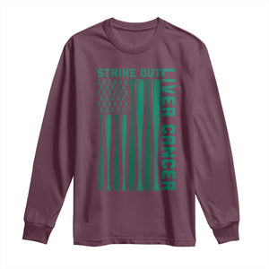 Strike Out Liver Cancer Baseball Long Sleeve Shirt American Flag Support Gift TS12 Maroon Print Your Wear