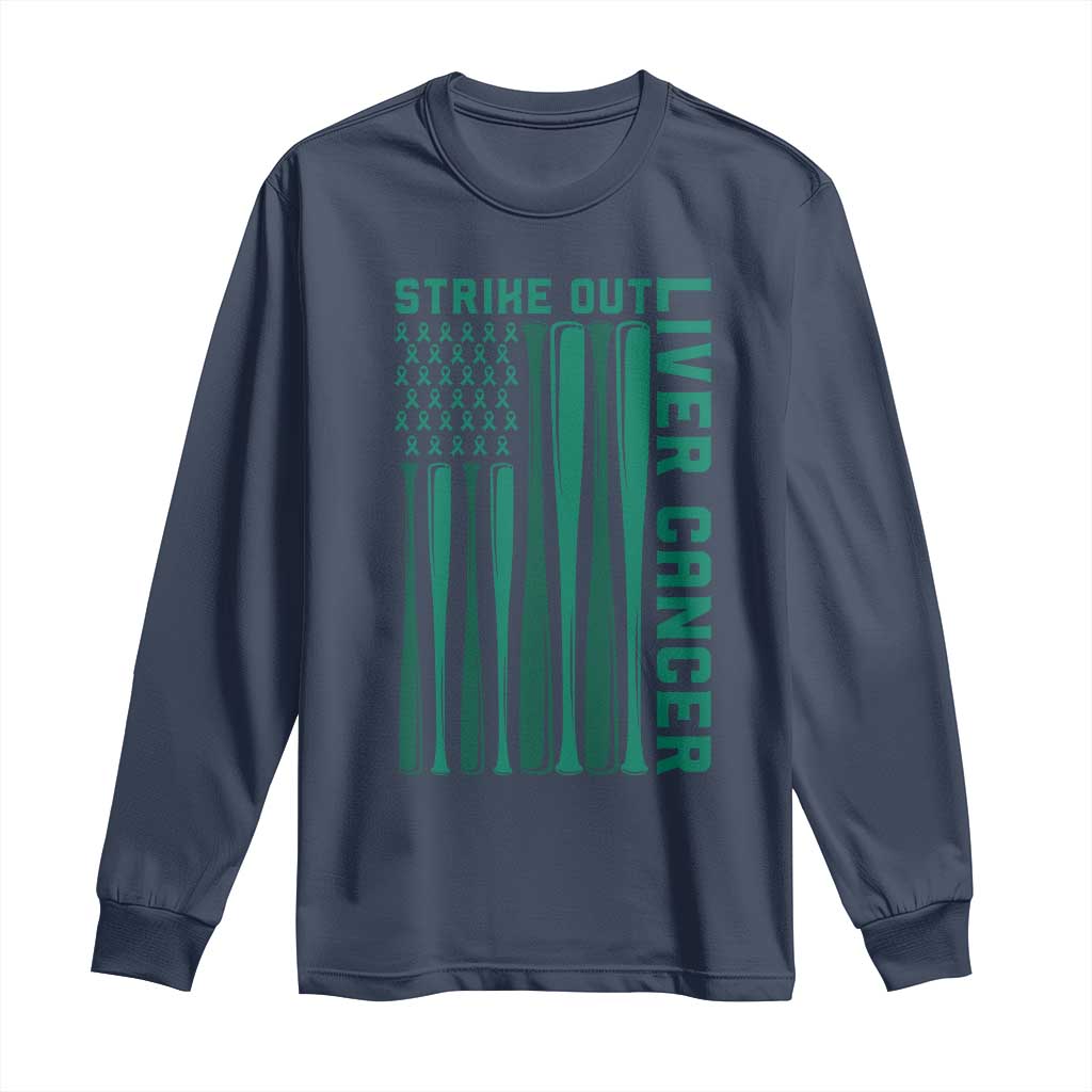 Strike Out Liver Cancer Baseball Long Sleeve Shirt American Flag Support Gift TS12 Navy Print Your Wear