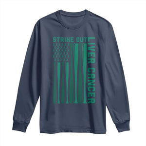 Strike Out Liver Cancer Baseball Long Sleeve Shirt American Flag Support Gift TS12 Navy Print Your Wear