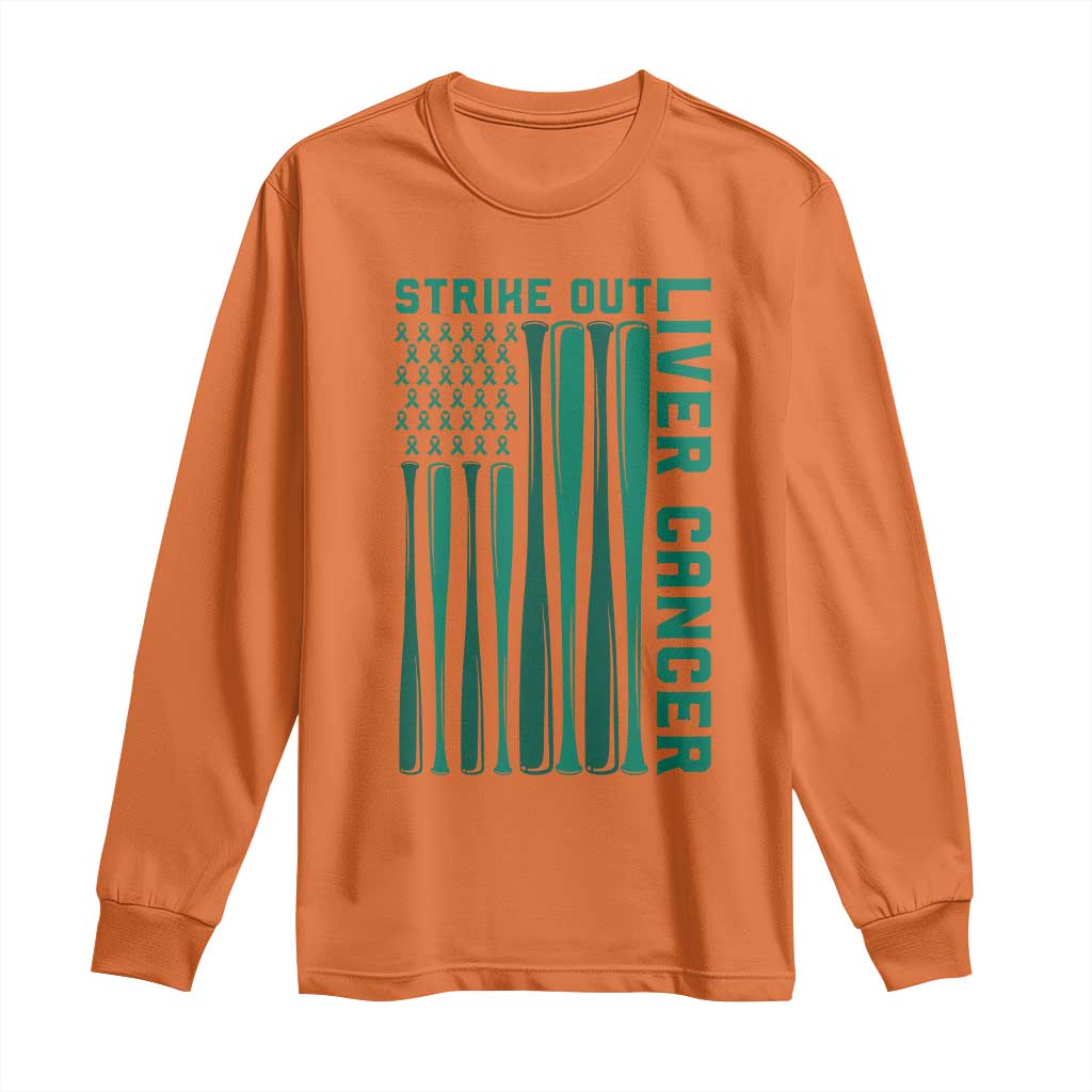Strike Out Liver Cancer Baseball Long Sleeve Shirt American Flag Support Gift TS12 Orange Print Your Wear