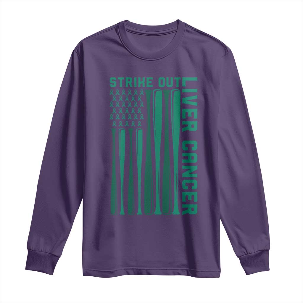 Strike Out Liver Cancer Baseball Long Sleeve Shirt American Flag Support Gift TS12 Purple Print Your Wear