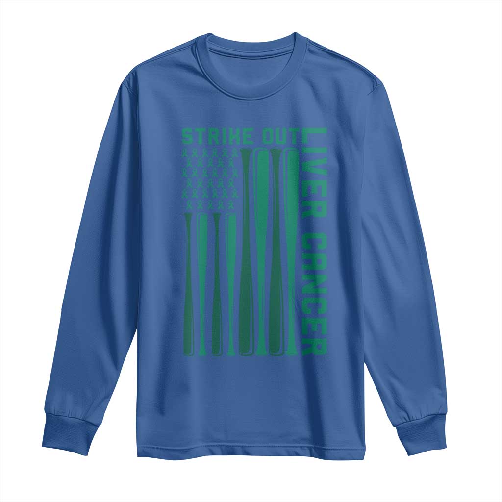 Strike Out Liver Cancer Baseball Long Sleeve Shirt American Flag Support Gift TS12 Royal Blue Print Your Wear