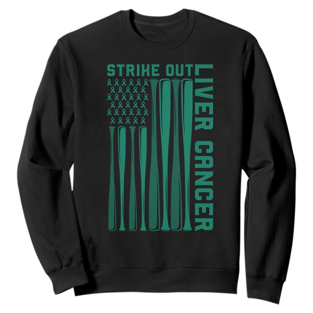 Strike Out Liver Cancer Baseball Sweatshirt American Flag Support Gift TS12 Black Print Your Wear