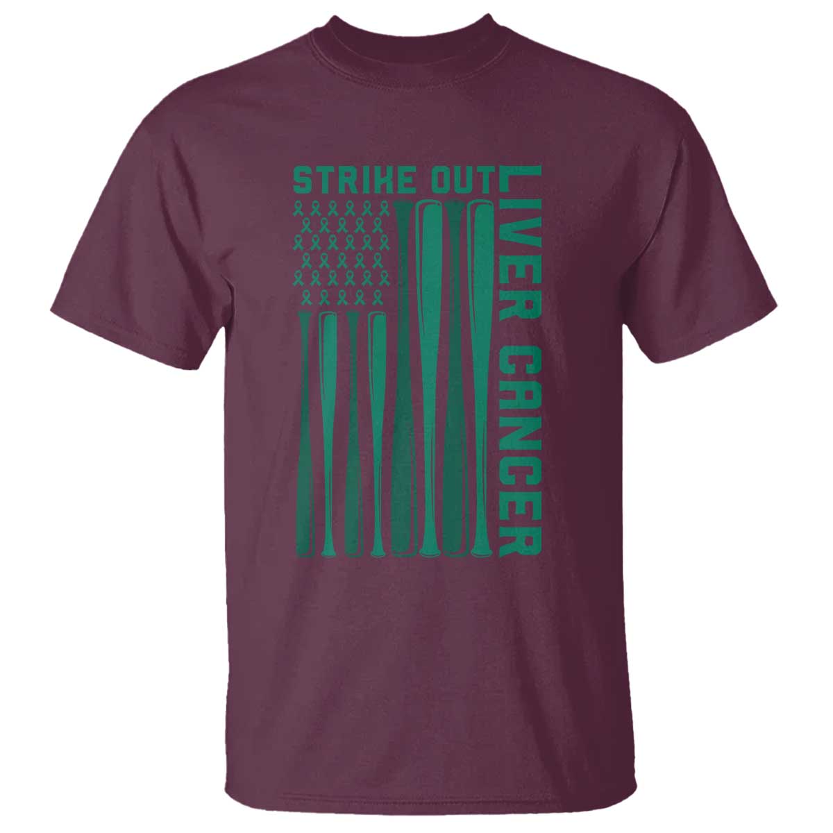 Strike Out Liver Cancer Baseball T Shirt American Flag Support Gift TS12 Maroon Print Your Wear