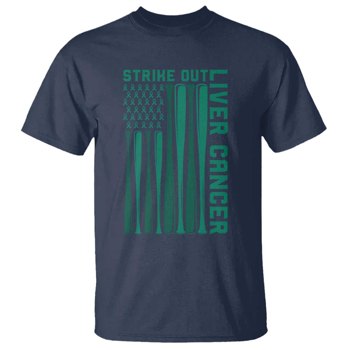 Strike Out Liver Cancer Baseball T Shirt American Flag Support Gift TS12 Navy Print Your Wear