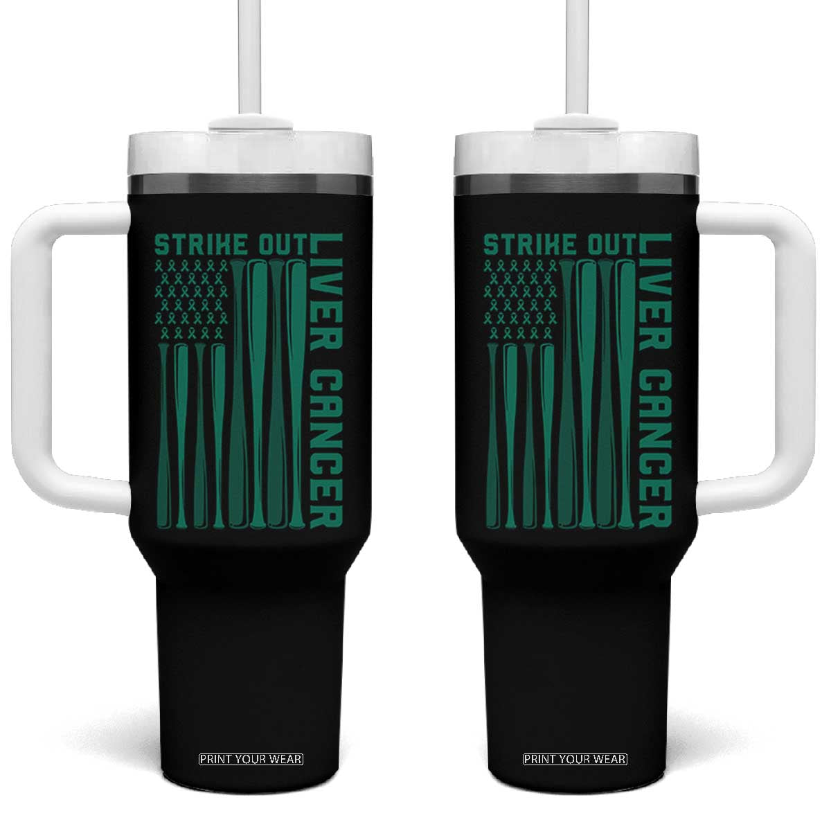 Strike Out Liver Cancer Baseball Tumbler With Handle American Flag Support Gift TS12 One Size: 40 oz Black Print Your Wear