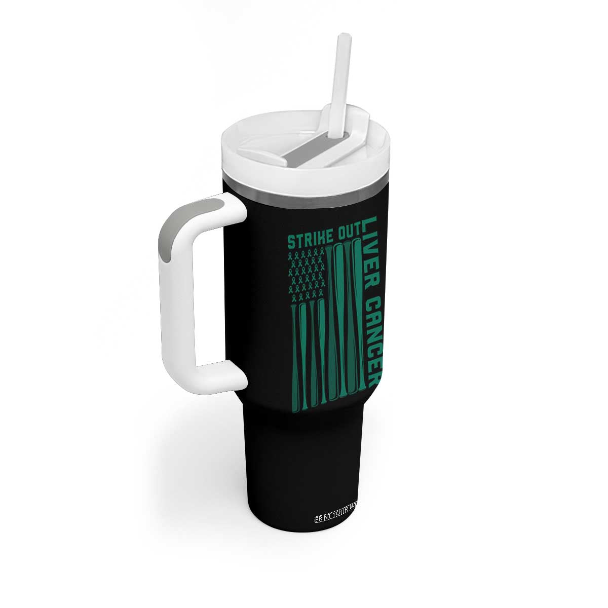 Strike Out Liver Cancer Baseball Tumbler With Handle American Flag Support Gift TS12 Print Your Wear