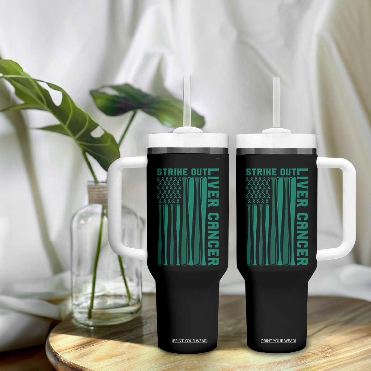 Strike Out Liver Cancer Baseball Tumbler With Handle American Flag Support Gift TS12 Print Your Wear