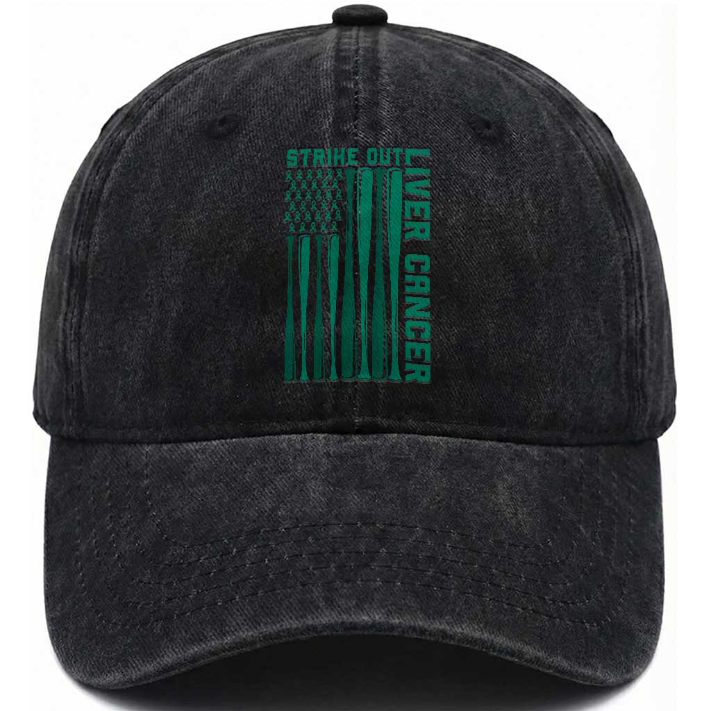 Strike Out Liver Cancer Baseball Washed Cotton Baseball Cap American Flag Support Gift TS12 Print Your Wear