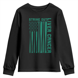 Strike Out Liver Cancer Baseball Youth Sweatshirt American Flag Support Gift TS12 Black Print Your Wear