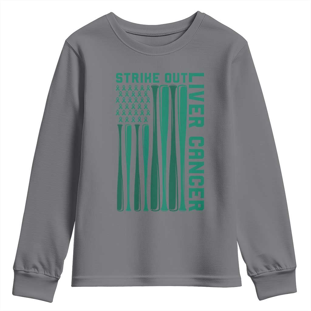 Strike Out Liver Cancer Baseball Youth Sweatshirt American Flag Support Gift TS12 Charcoal Print Your Wear