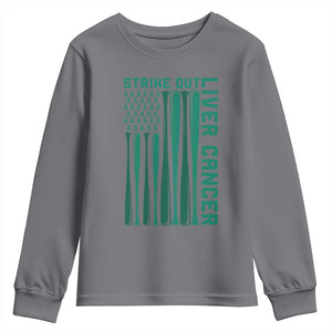 Strike Out Liver Cancer Baseball Youth Sweatshirt American Flag Support Gift TS12 Charcoal Print Your Wear