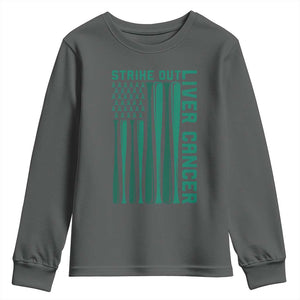 Strike Out Liver Cancer Baseball Youth Sweatshirt American Flag Support Gift TS12 Dark Heather Print Your Wear