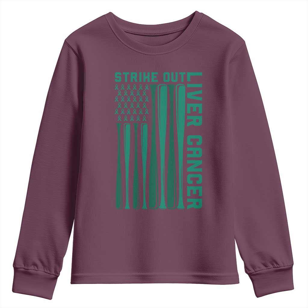 Strike Out Liver Cancer Baseball Youth Sweatshirt American Flag Support Gift TS12 Maroon Print Your Wear