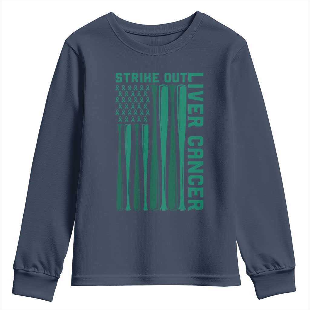 Strike Out Liver Cancer Baseball Youth Sweatshirt American Flag Support Gift TS12 Navy Print Your Wear