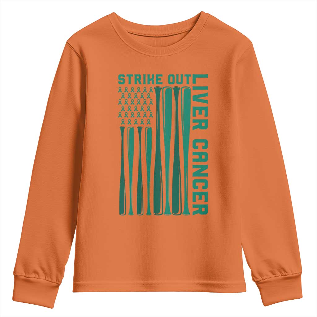 Strike Out Liver Cancer Baseball Youth Sweatshirt American Flag Support Gift TS12 Orange Print Your Wear