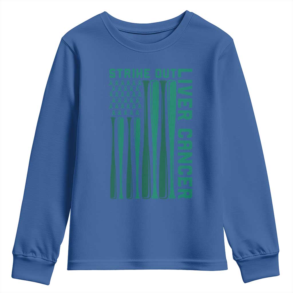 Strike Out Liver Cancer Baseball Youth Sweatshirt American Flag Support Gift TS12 Royal Blue Print Your Wear