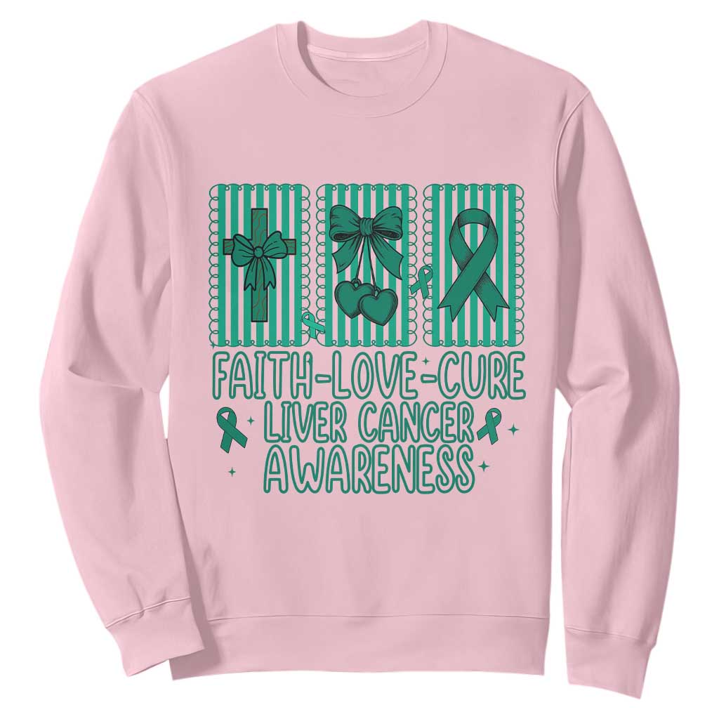 Faith Love And Cure Liver Cancer Awareness Sweatshirt Hope Survivor Support TS12 Light Pink Print Your Wear