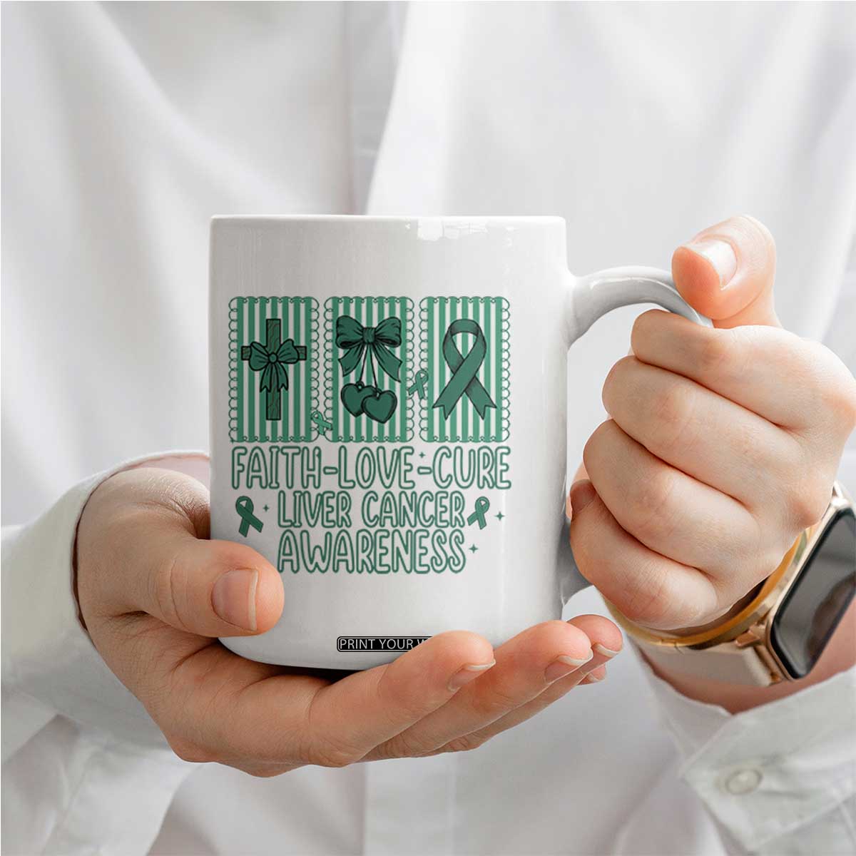 Faith Love And Cure Liver Cancer Awareness Coffee Mug Hope Survivor Support TS12 Print Your Wear