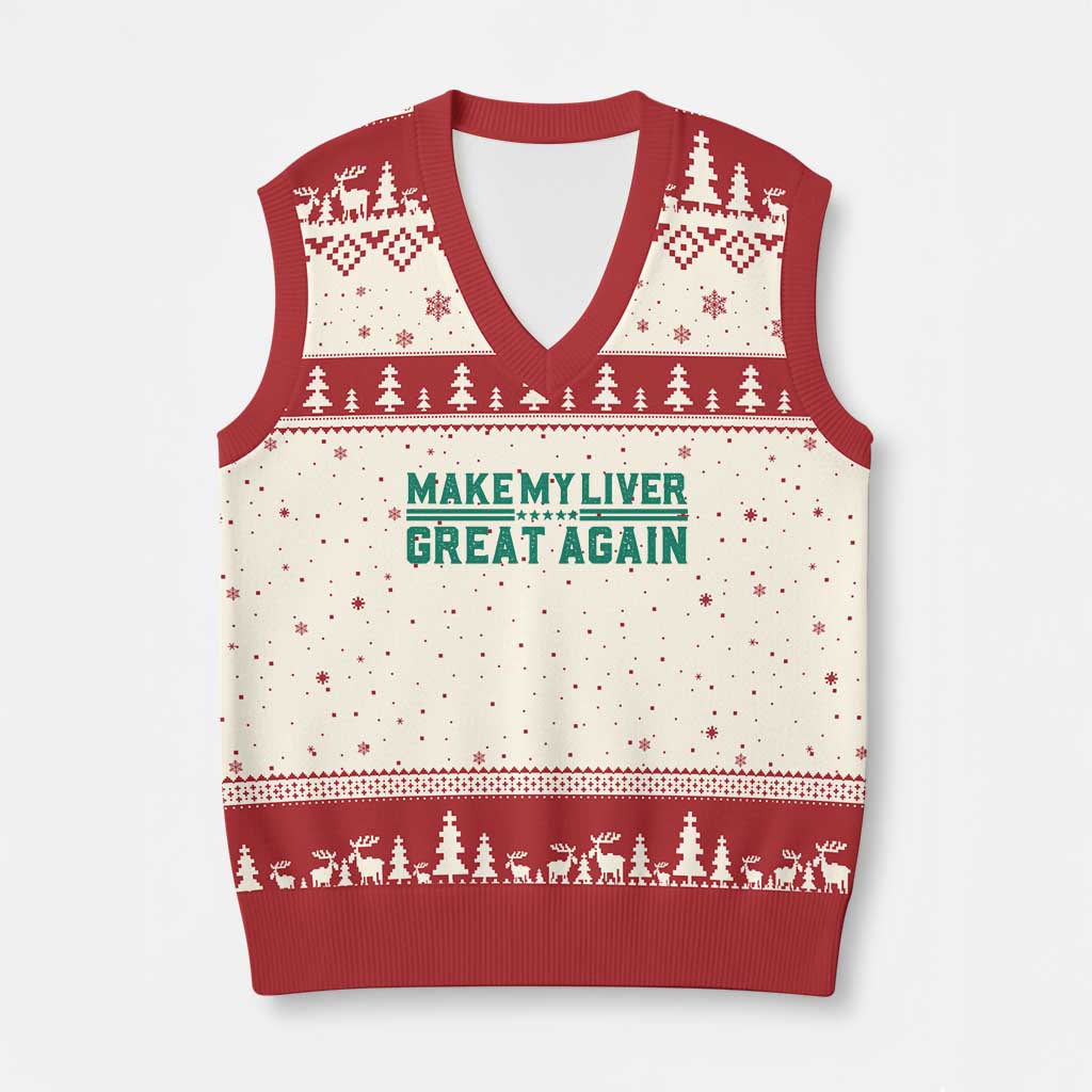 Make My Liver Great Again V-Neck Knit Sweater Vest Liver Cancer Support Gift TS12 Beige Red Print Your Wear