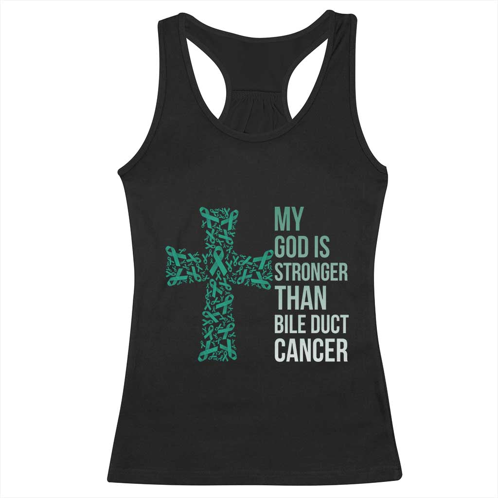 My God Is Stronger Than Bile Duct Cancer Racerback Tank Top Faith Over Fear Support Gift TS12 Black Print Your Wear