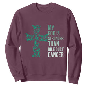 My God Is Stronger Than Bile Duct Cancer Sweatshirt Faith Over Fear Support Gift TS12 Maroon Print Your Wear