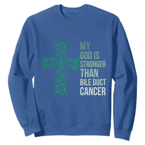 My God Is Stronger Than Bile Duct Cancer Sweatshirt Faith Over Fear Support Gift TS12 Royal Blue Print Your Wear