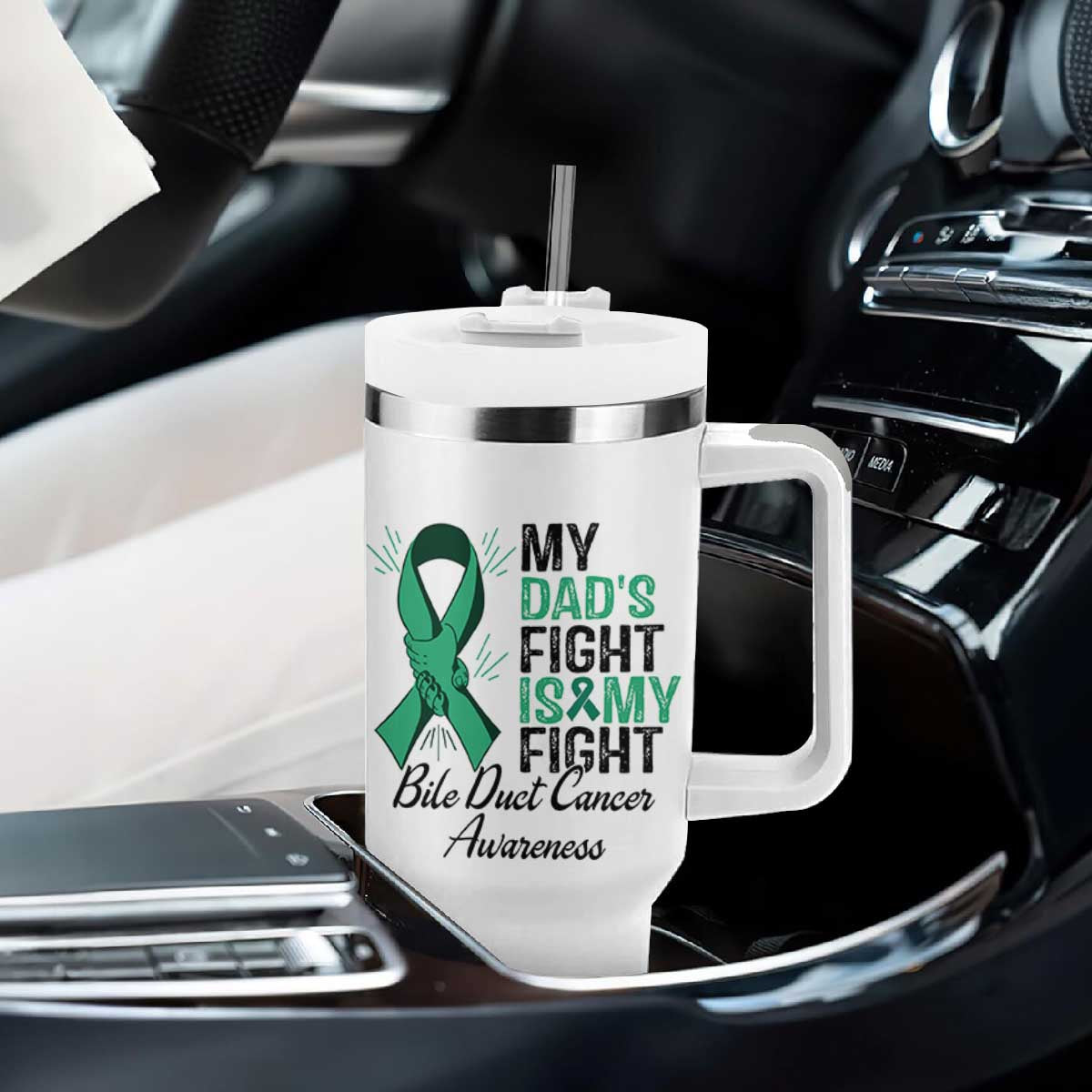 Cholangiocarcinoma Support Warrior Gift Tumbler With Handle My Dad Fight My Fight TS12 Print Your Wear