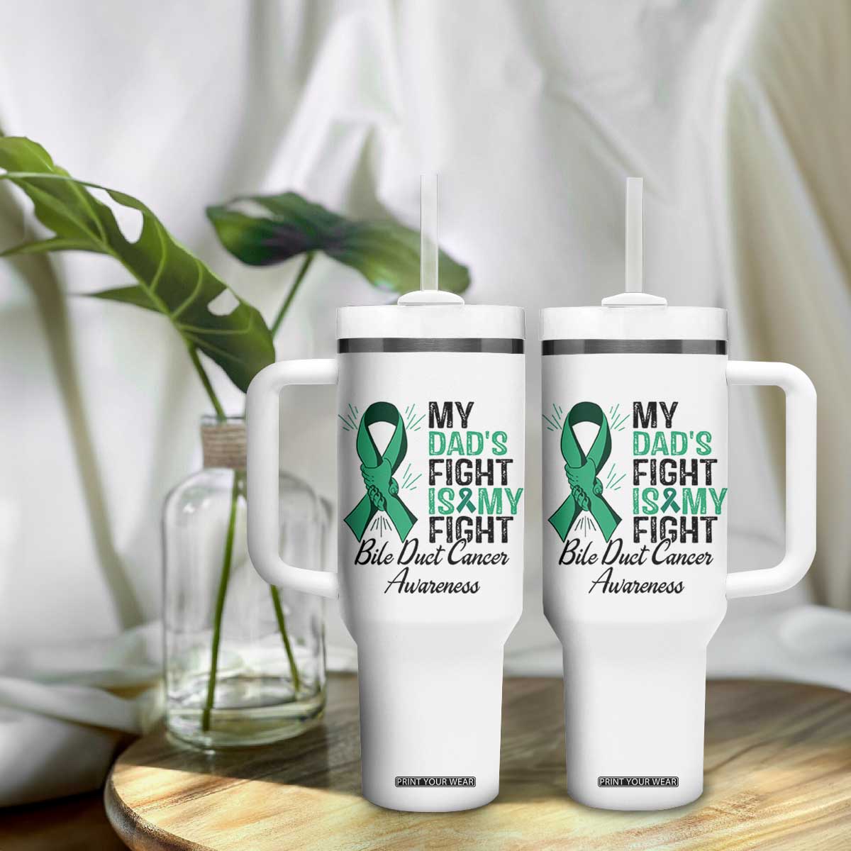 Cholangiocarcinoma Support Warrior Gift Tumbler With Handle My Dad Fight My Fight TS12 Print Your Wear