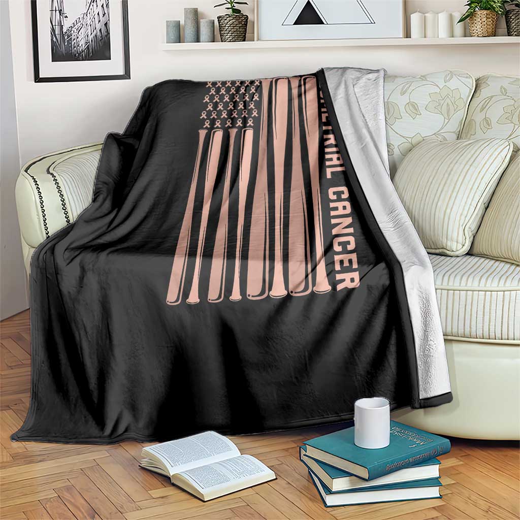 Strike Out Endometrial Cancer Baseball Throw Blanket Peach Ribbon American Flag Support Gift TS12 Print Your Wear