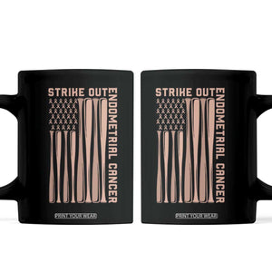 Strike Out Endometrial Cancer Baseball Coffee Mug Peach Ribbon American Flag Support Gift TS12 Black Print Your Wear