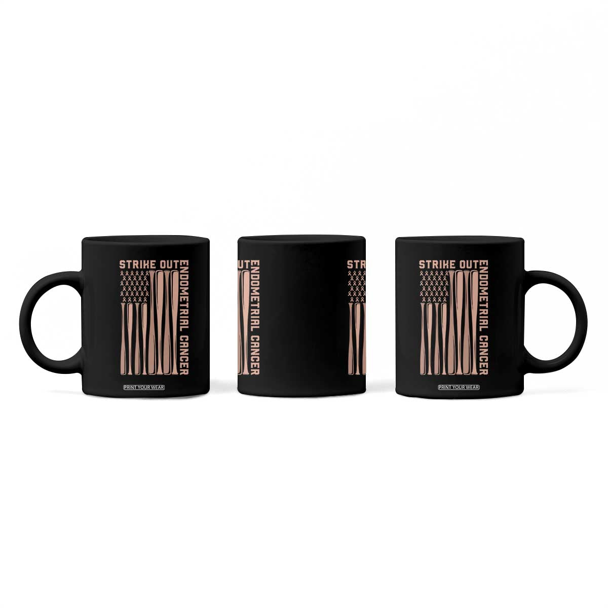 Strike Out Endometrial Cancer Baseball Coffee Mug Peach Ribbon American Flag Support Gift TS12 Print Your Wear