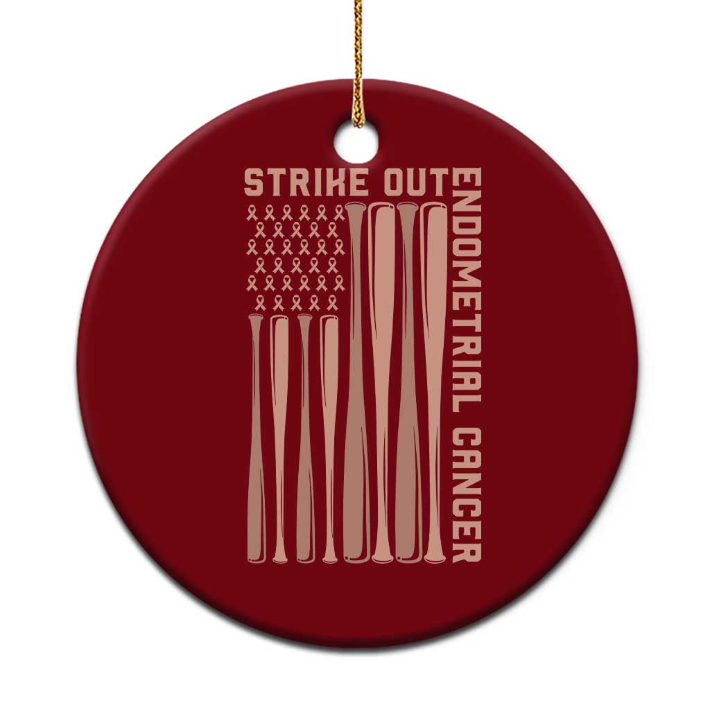 Strike Out Endometrial Cancer Baseball Ceramic Ornament Peach Ribbon American Flag Support Gift TS12 1pc Red Print Your Wear