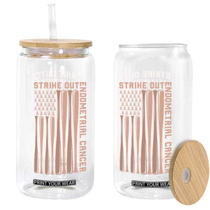 Strike Out Endometrial Cancer Baseball Glass Can Peach Ribbon American Flag Support Gift TS12 Print Your Wear