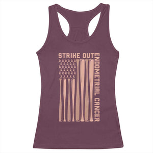 Strike Out Endometrial Cancer Baseball Racerback Tank Top Peach Ribbon American Flag Support Gift TS12 Maroon Print Your Wear