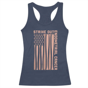 Strike Out Endometrial Cancer Baseball Racerback Tank Top Peach Ribbon American Flag Support Gift TS12 Navy Print Your Wear