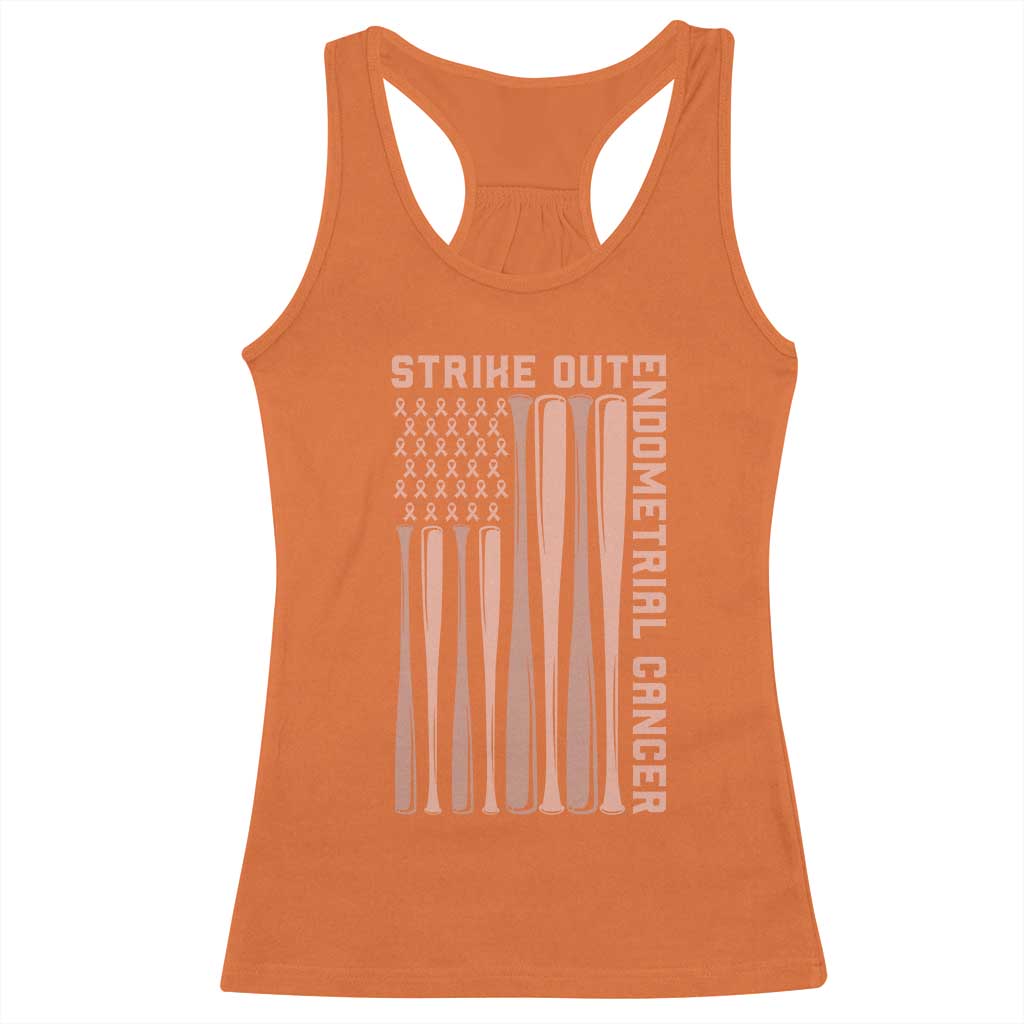 Strike Out Endometrial Cancer Baseball Racerback Tank Top Peach Ribbon American Flag Support Gift TS12 Orange Print Your Wear