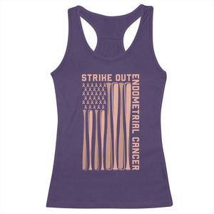Strike Out Endometrial Cancer Baseball Racerback Tank Top Peach Ribbon American Flag Support Gift TS12 Purple Print Your Wear