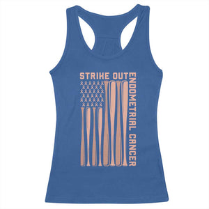 Strike Out Endometrial Cancer Baseball Racerback Tank Top Peach Ribbon American Flag Support Gift TS12 Royal Blue Print Your Wear