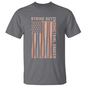 Strike Out Endometrial Cancer Baseball T Shirt Peach Ribbon American Flag Support Gift TS12 Charcoal Print Your Wear