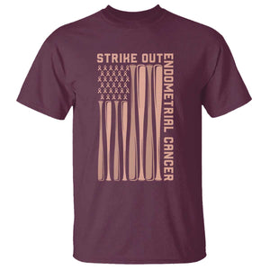Strike Out Endometrial Cancer Baseball T Shirt Peach Ribbon American Flag Support Gift TS12 Maroon Print Your Wear